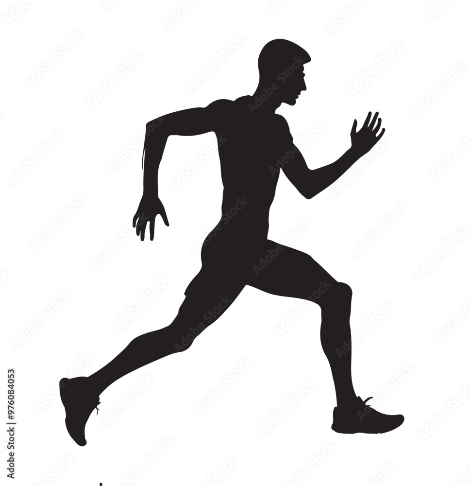 Silhouette of a runner in mid-stride vector on a white background Silhouette of a runner in mid-stride vector on a white background