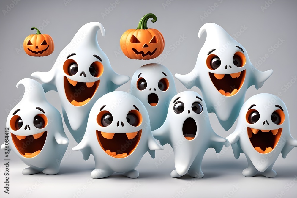 Fototapeta premium halloween pumpkins with halloween ghosts
