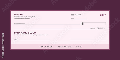 Blank bank check, checkbook cheque template or money payment paper voucher, vector mockup. Business or personal account cash pay cheque certificate or paycheck coupon from checkbook