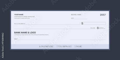 Blank bank check, checkbook cheque template or money payment paper voucher, vector mockup. Business or personal account cash pay cheque certificate or paycheck coupon from checkbook