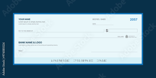 Blank bank check, checkbook cheque template or money payment paper voucher, vector mockup. Business or personal account cash pay cheque certificate or paycheck coupon from checkbook