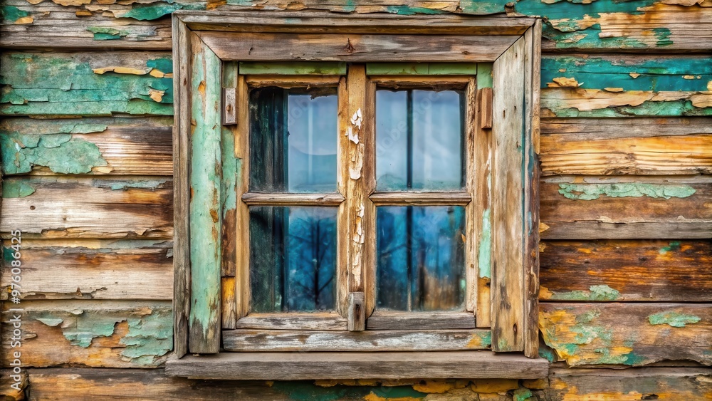 Close up shot of old and weathered wooden window with peeling paint, in need of replacement in a home renovation project Close up shot of old and weathered wooden window with peeling paint, in need of replacement in a home renovation project