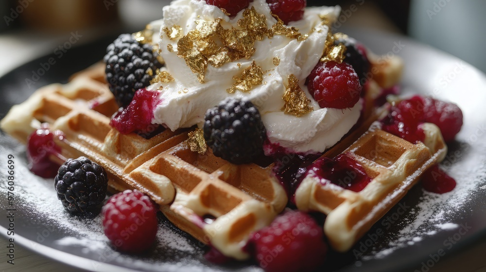 Delicious Waffles with Whipped Cream and Berries Delicious Waffles with Whipped Cream and Berries