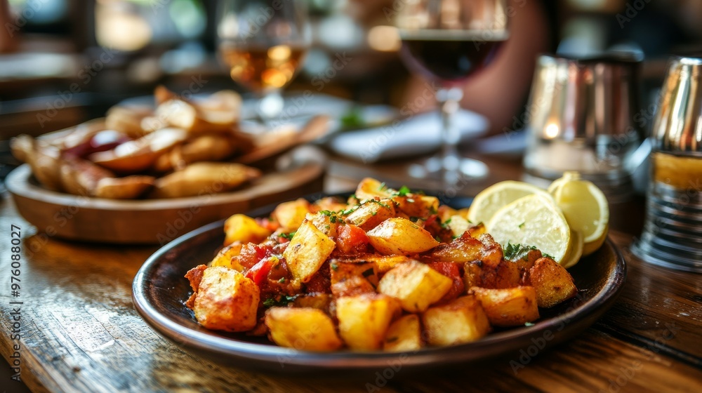 Plate of Spanish Patatas Bravas Spicy Potatoes Plate of Spanish Patatas Bravas Spicy Potatoes
