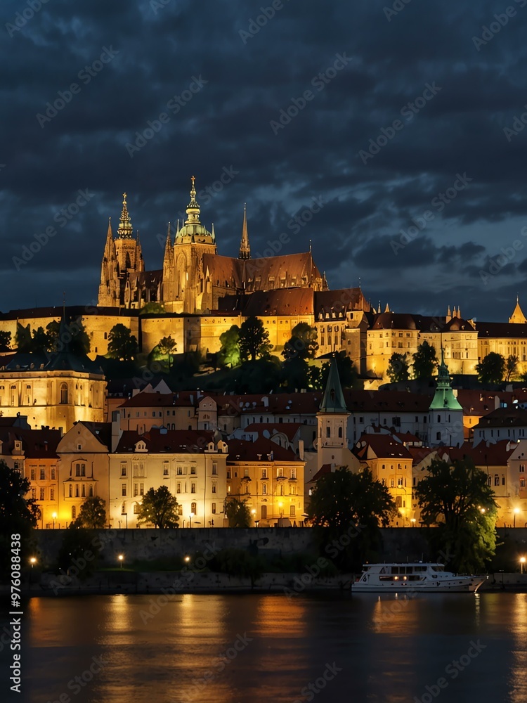 Evening view of Prague Castle. Evening view of Prague Castle.