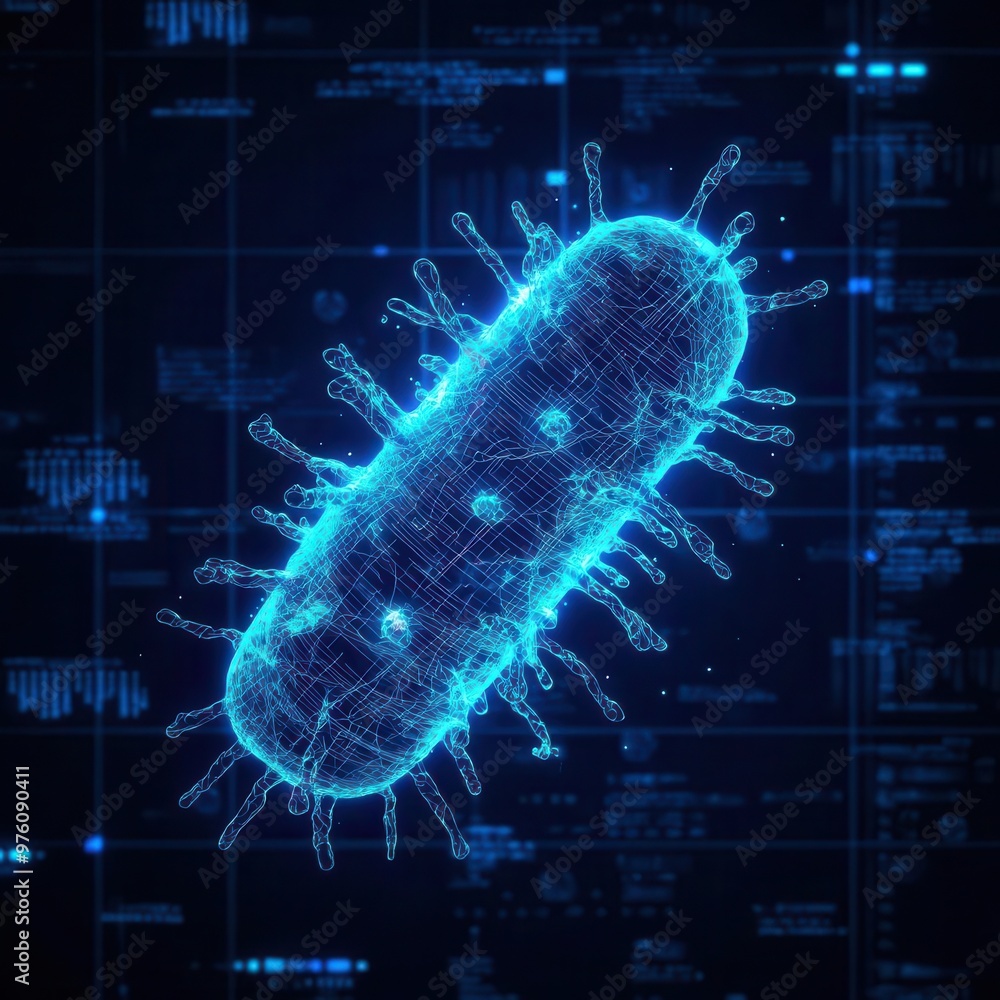 custom made wallpaper toronto digitalBacteria cell breakdown in blueprint format, glowing data streams, modern sci-fi vibe, bacterior blueprint, advanced bio-science