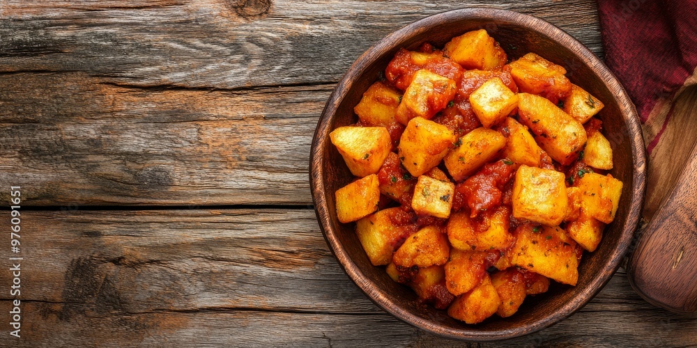Plate of Spanish Patatas Bravas Spicy Potatoes Plate of Spanish Patatas Bravas Spicy Potatoes