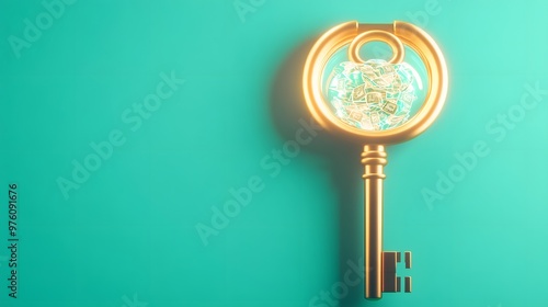 Wallpaper Mural Golden Key with Money Inside on Green Background Torontodigital.ca
