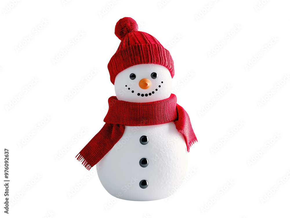 Cute snowman with red hat and scarf, isolated on a white background. PNG transparent. Cute snowman with red hat and scarf, isolated on a white background. PNG transparent.