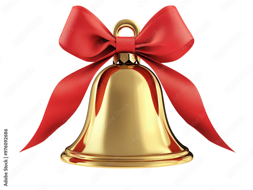 Golden Christmas bell with a red ribbon bow, isolated on white background. PNG transparent. Golden Christmas bell with a red ribbon bow, isolated on white background. PNG transparent.
