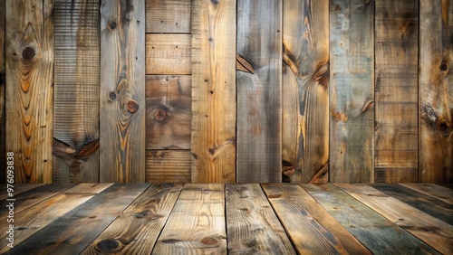 Weathered wood plank flooring in a rustic setting