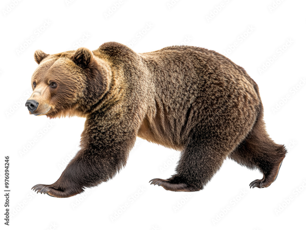 Obraz premium Large brown bear walking, isolated on a white background. PNG transparent.