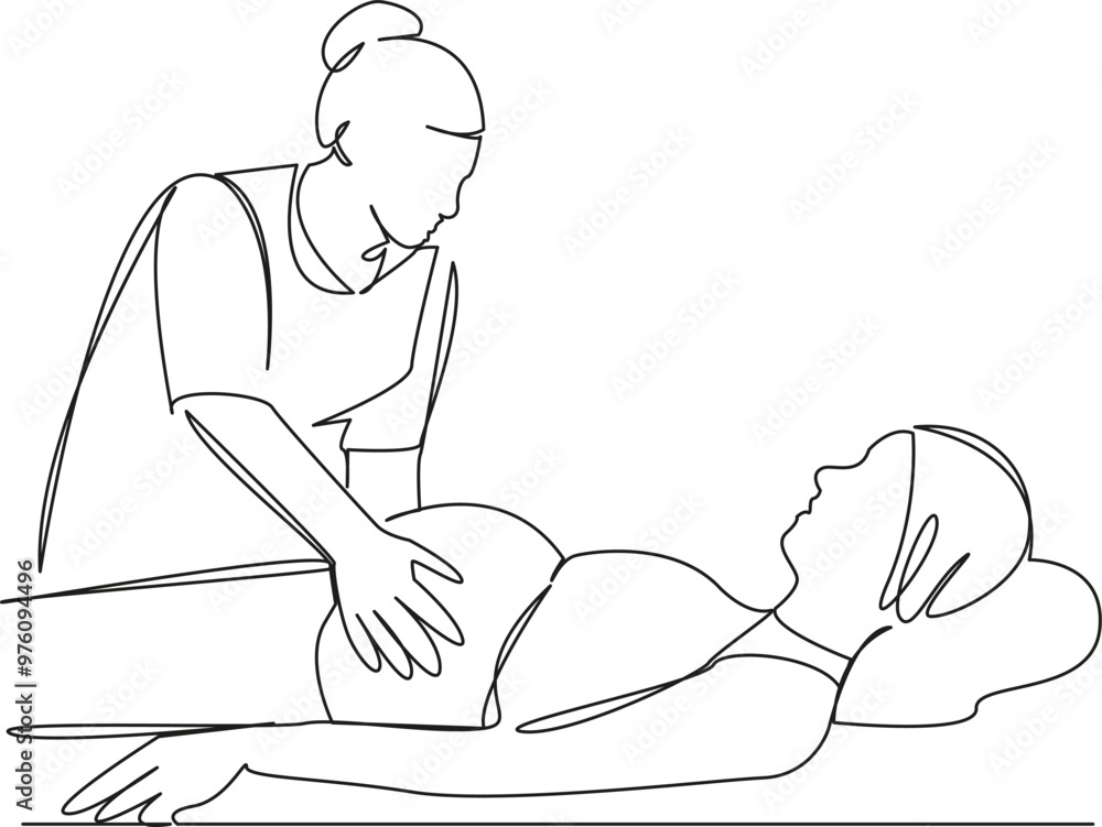 Φωτογραφία One continuous single drawing line art flat doodle  female, massaging, abdomen, pregnant, hand, pregnancy, stomach, tummy, health care