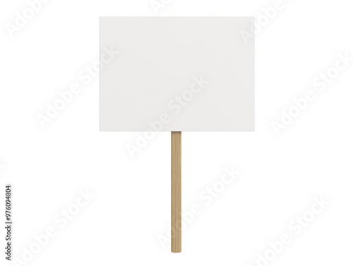 Blank sign on wooden stick isolated on white background.  PNG transparent.