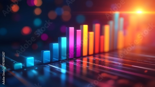 Upward Trending 3D Bar Graph with Bright Blurred Background Symbolizing Financial Success