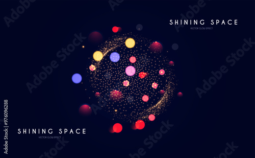 Bokeh colorful light effect. Blur light design. Confetti and holiday firecracker rainbow color effect. Christmas party design