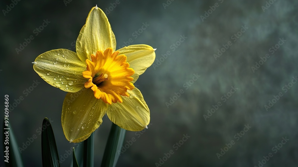 Close-Up of a Yellow Daffodil with Water Drops Close-Up of a Yellow Daffodil with Water Drops