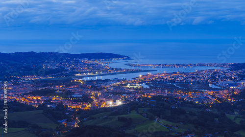 Sunset in Irun and Hondarribia. Sunset in the Bay of Txingudi, Basque Country. photo