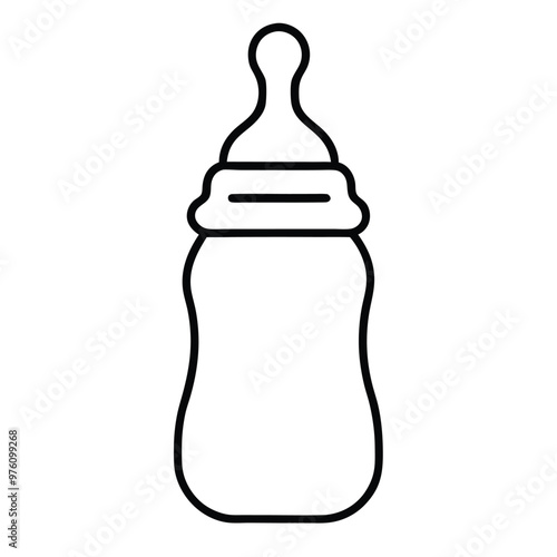A baby bottle with a black lid, line art vector, white background,