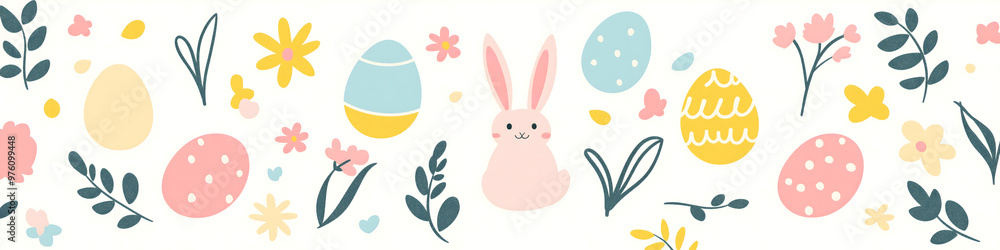 Easter 2D Vector Pattern elements Easter theme featuring repeating elements like Easter eggs bunnies flowers and baskets Easter 2D Vector Pattern elements Easter theme featuring repeating elements like Easter eggs bunnies flowers and baskets