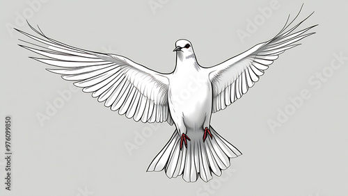 A simple line drawing of a white dove in flight photo