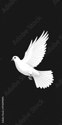 A simple line drawing of a white dove in flight