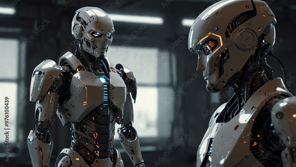 Future robot in modular nanite armor. Future robot in modular nanite armor.