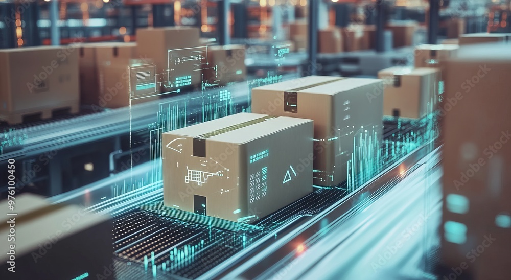 Smart warehouse management system using augmented reality technology to identify package picking and delivery . Future concept of supply chain and logistic business
Smart warehouse management system using augmented reality technology to identify package picking and delivery . Future concept of supply chain and logistic business