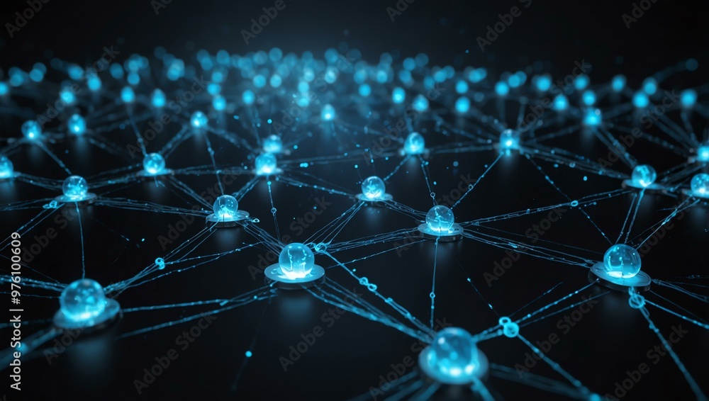 Futuristic digital network with glowing blue nodes. Futuristic digital network with glowing blue nodes.