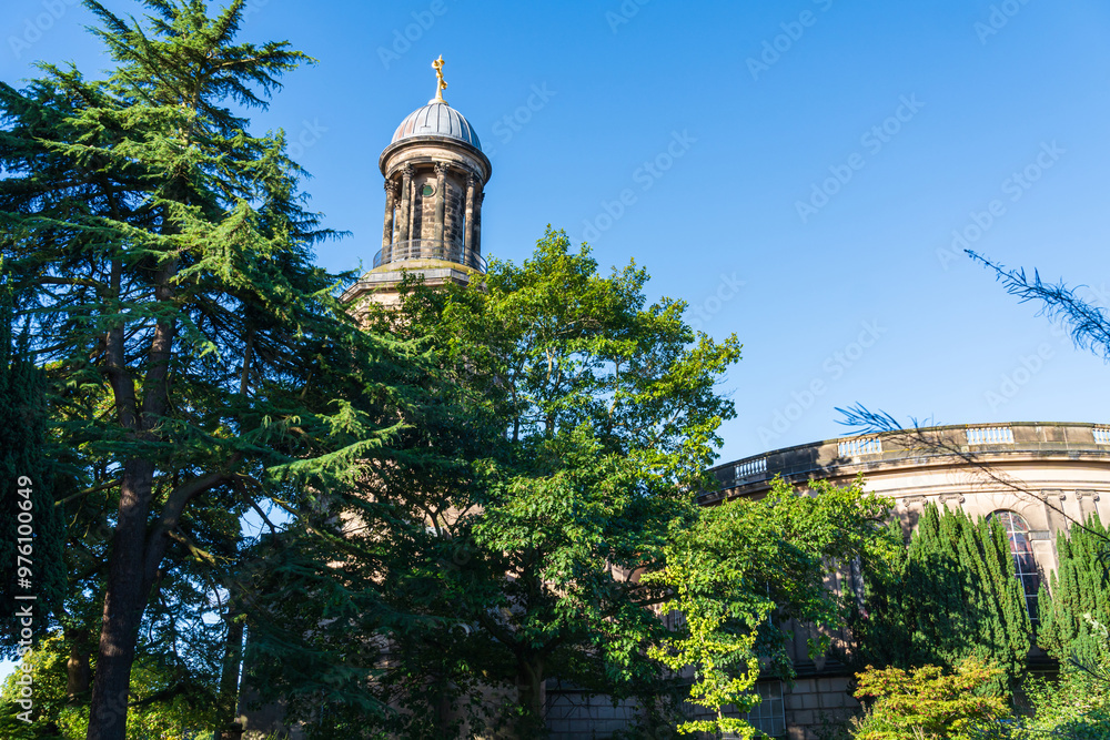 The tower of St Chad's Church in Shrewsbury Shropshire, UK. An 18th century church and prominent landmark in the town's skyline The tower of St Chad's Church in Shrewsbury Shropshire, UK. An 18th century church and prominent landmark in the town's skyline