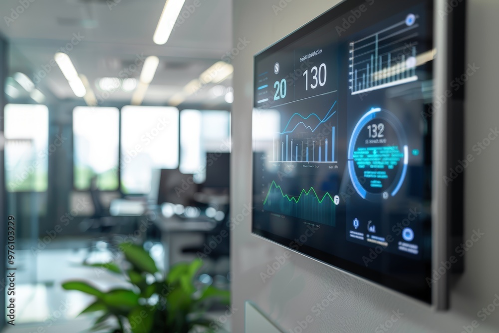 Smart Building Interface Displaying Real-Time Energy Usage and Savings in Modern Office Design Smart Building Interface Displaying Real-Time Energy Usage and Savings in Modern Office Design