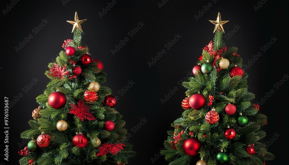 realistic red green decorated christmas tree black backgraund realistic red green decorated christmas tree black backgraund