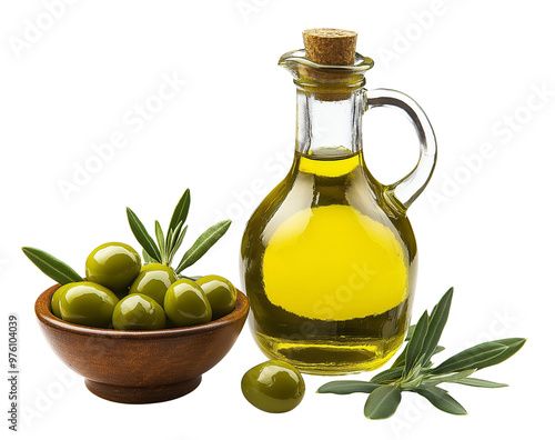 Olive Oil with Olives in a Bottle Isolated on Transparent Background