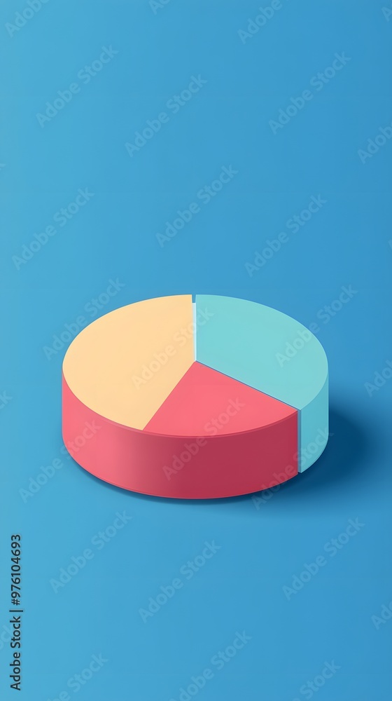 Obraz premium D Pie Chart with Yellow Red and Blue Segments on Blue Background