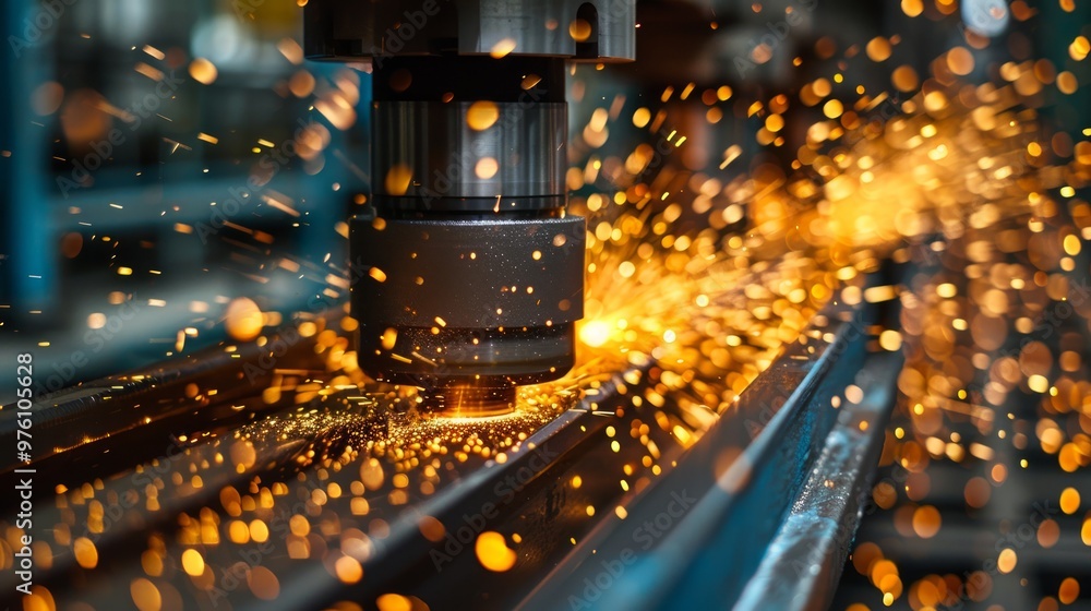 Electric wheel grinding on steel structure in factory Electric wheel grinding on steel structure in factory