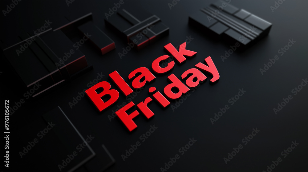 © TiA - 'Black Friday' bold red text on black abstract background with copy space © TiA - 'Black Friday' bold red text on black abstract background with copy space