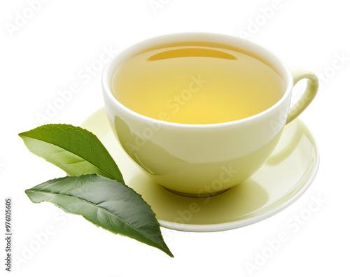 Cup of Green Tea With Leaf Isolated on Transparent Background