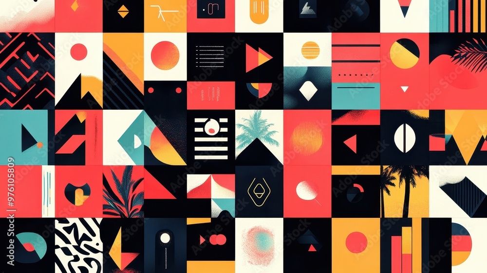 Dynamic geometric icons with sharp angles for vibrant social media engagement Dynamic geometric icons with sharp angles for vibrant social media engagement