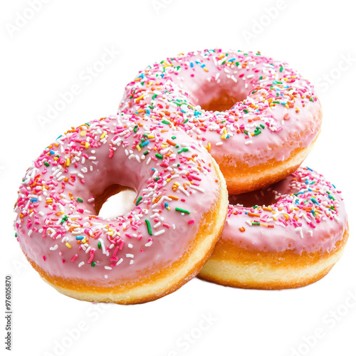 Group of pink donuts isolate on transparent background