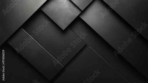 Abstract black geometric background with layered textured panels, modern design with copy space