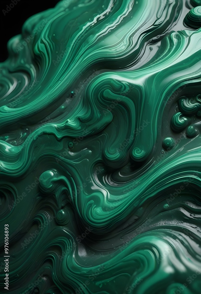 Textured malachite slab displaying swirling patterns of green and black, placed on a wooden surface to provide contrast and warmth to the image., navy blue, white and bold yellow color scheme, golden Textured malachite slab displaying swirling patterns of green and black, placed on a wooden surface to provide contrast and warmth to the image., navy blue, white and bold yellow color scheme, golden