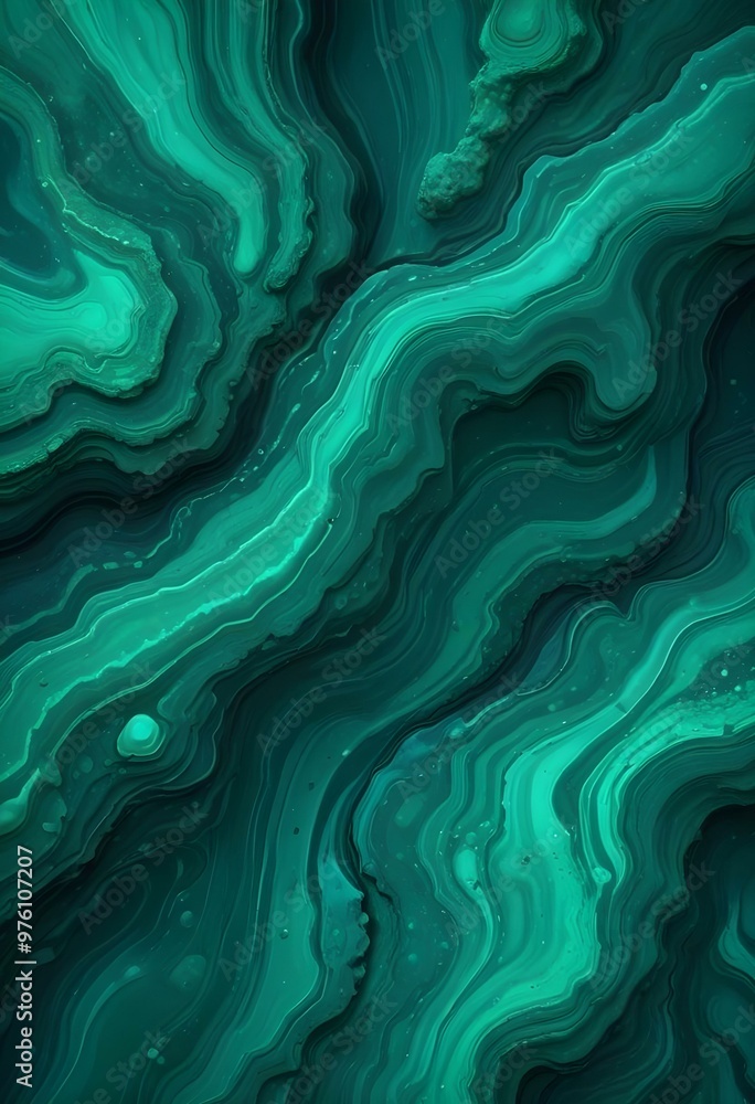 Textured malachite slab displaying swirling patterns of green and black, placed on a wooden surface to provide contrast and warmth to the image., navy blue, white and bold yellow color scheme, golden Textured malachite slab displaying swirling patterns of green and black, placed on a wooden surface to provide contrast and warmth to the image., navy blue, white and bold yellow color scheme, golden