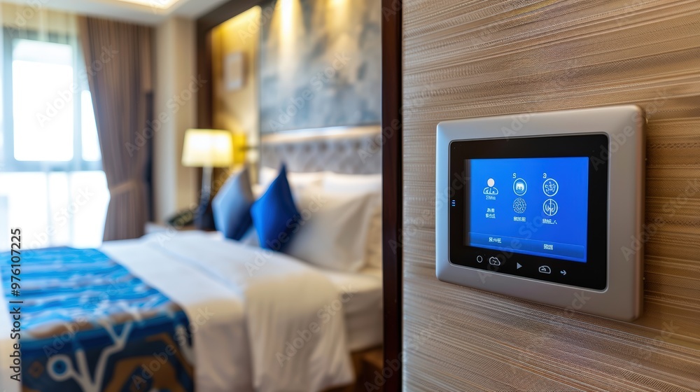 Modern Smart Thermostat in Luxury Hotel Room for Energy Efficiency and Comfort Modern Smart Thermostat in Luxury Hotel Room for Energy Efficiency and Comfort