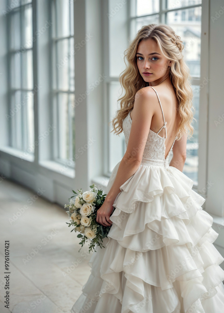 A young elegant blonde woman in a bridal gown A young elegant blonde woman in a bridal gown