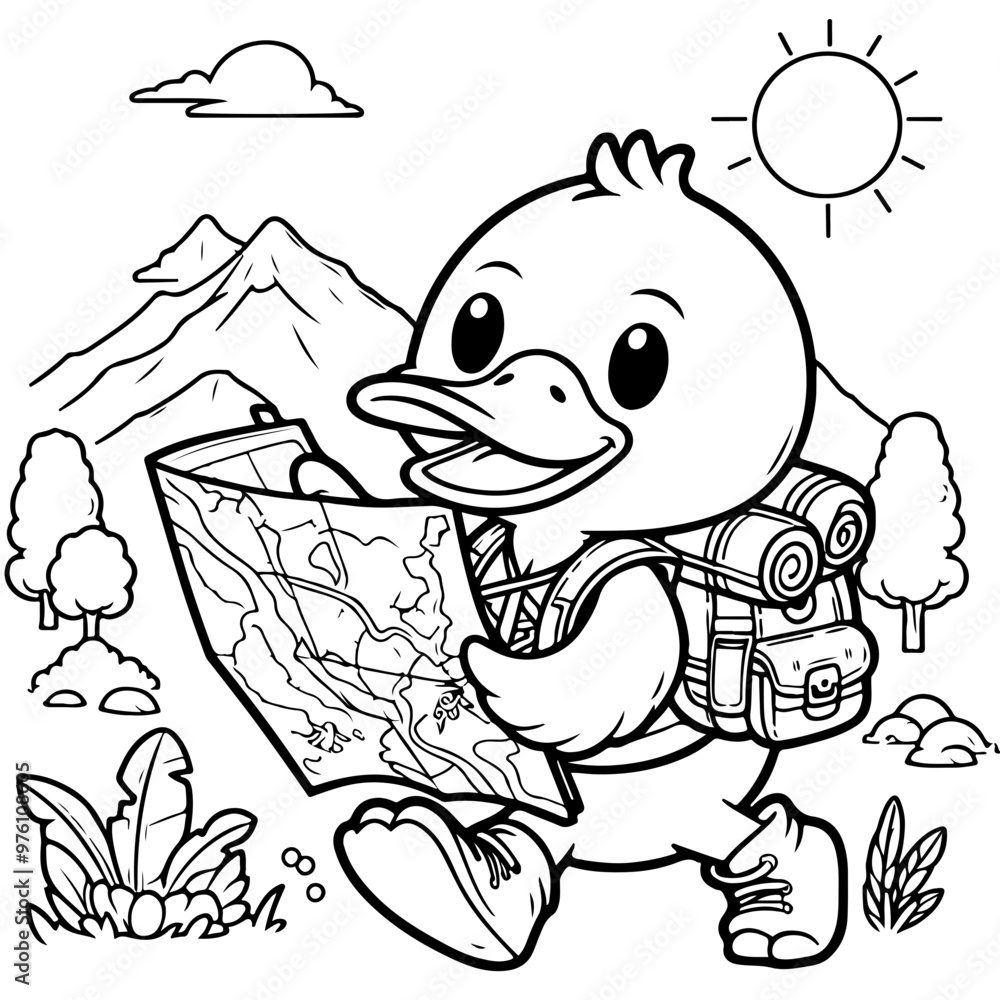 Duck Adventure Coloring Book Illustration Drawing Duck Adventure Coloring Book Illustration Drawing