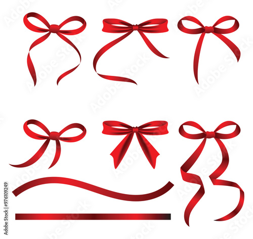 Red Ribbon Border,  Red Silk Ribbon vector,  red bow