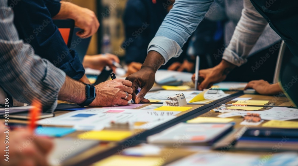A team working together to finalize details for a large event in a conference room. A team working together to finalize details for a large event in a conference room.