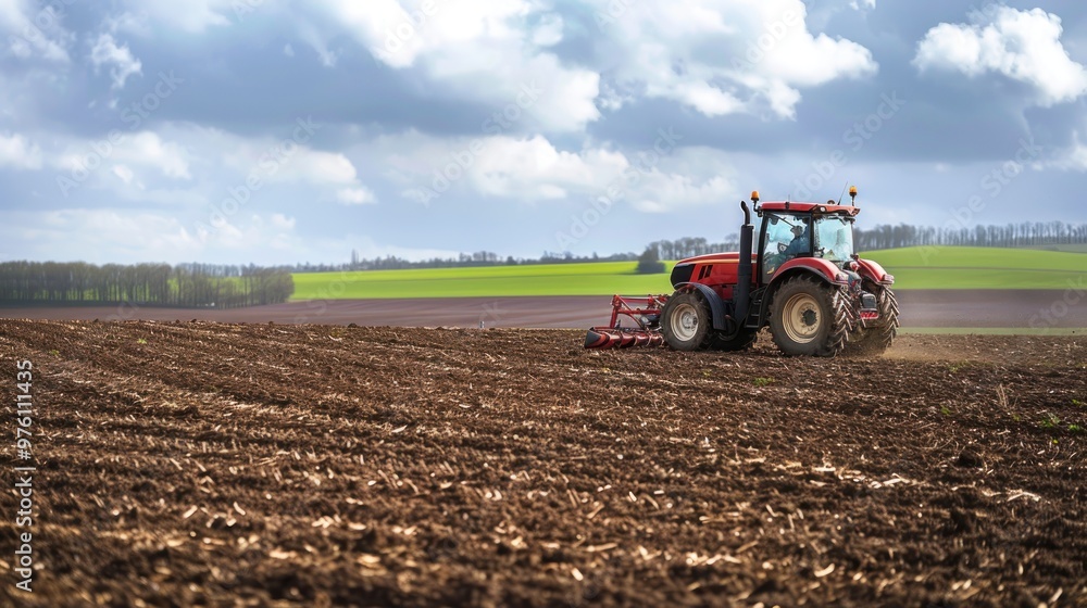 A tractor plowing a field in preparation for planting. A tractor plowing a field in preparation for planting.