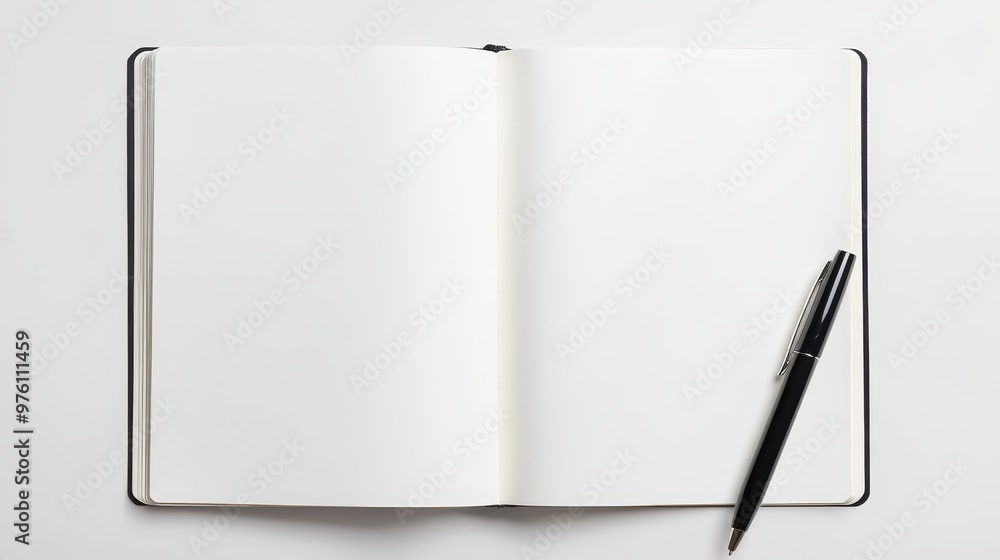 Notebook open with pen on blank page for new chapter. Notebook open with pen on blank page for new chapter.