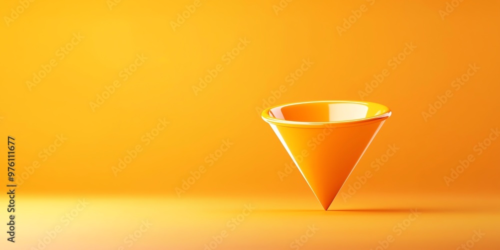 A 3D vibrant orange cone stands out against a solid yellow background, symbolizing creativity and innovation in design.